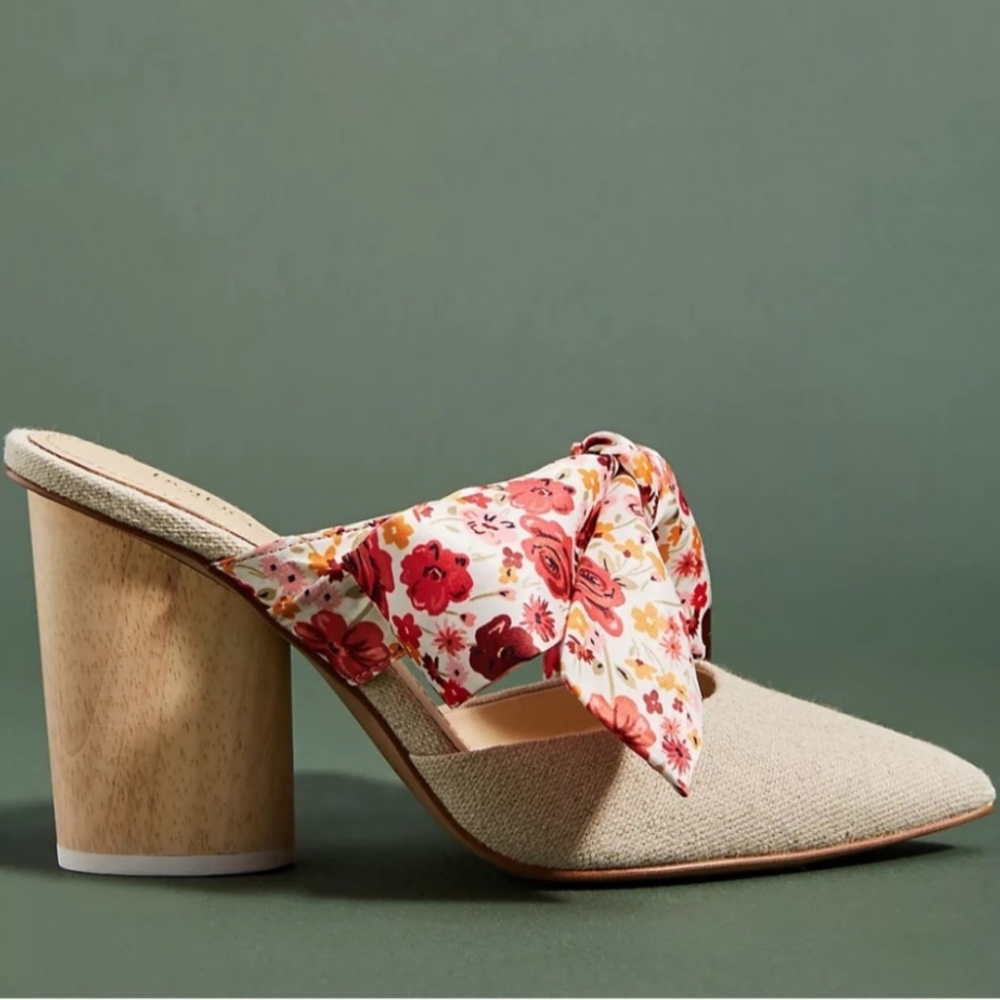 Anthropologie Botkier Floral Hampton Ribbon Bow Mules